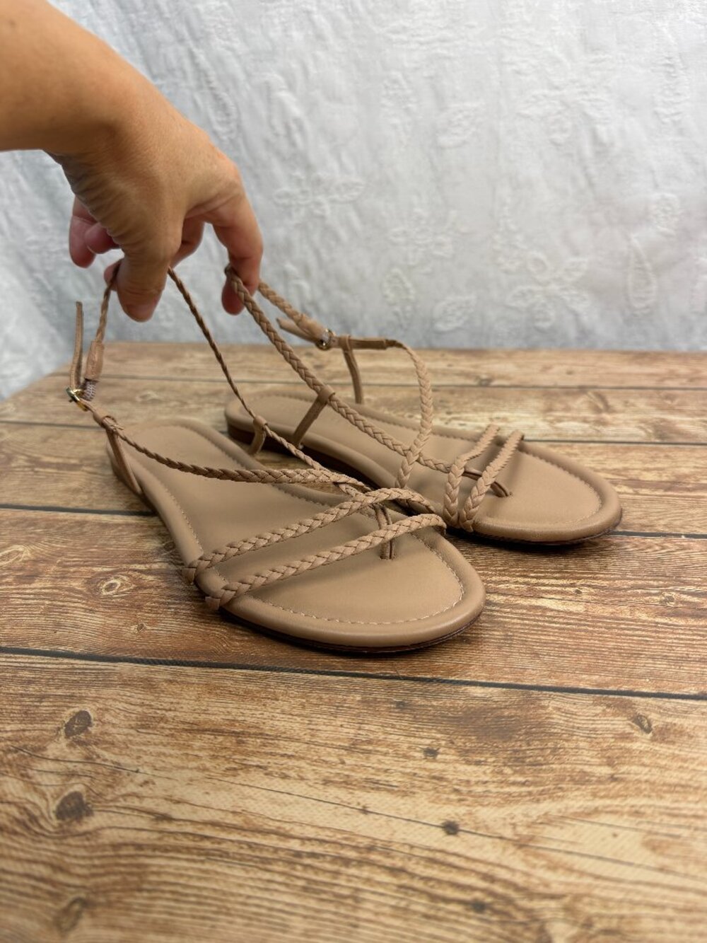 Veronica Beard Women’s Strappy Braided Sandals Tan Nude Size 7.5